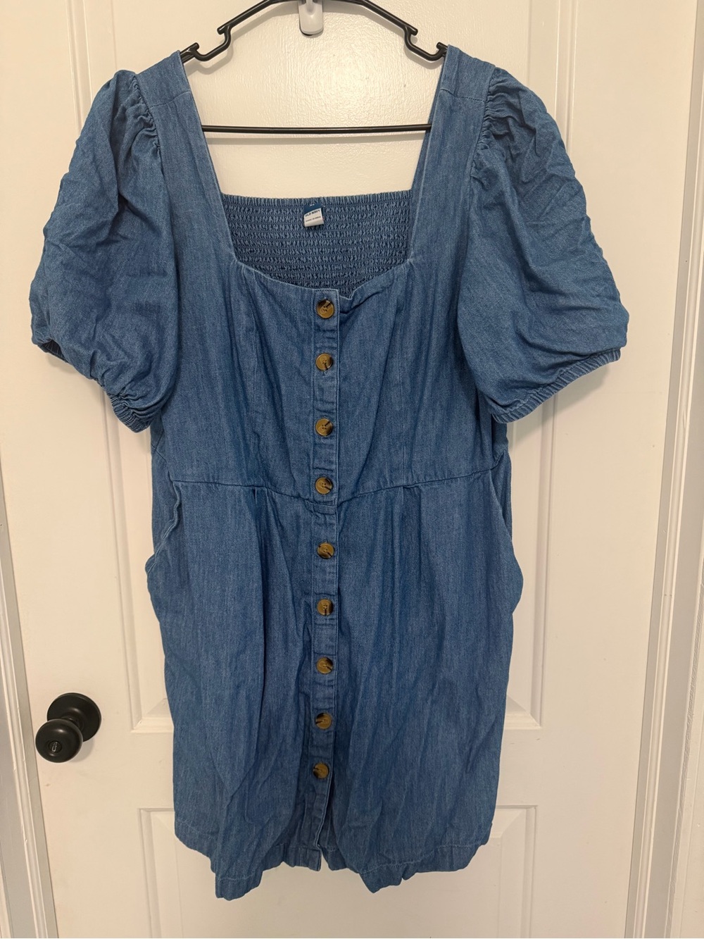 Old Navy Denim Button-Front Puff Sleeve Dress - Blue